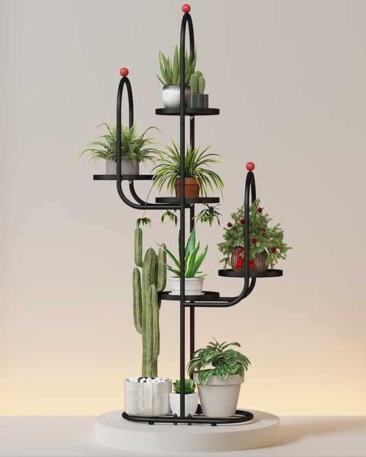 Bamworld Cactus Plant Stand Indoor for Succulents Christmas Decor Corner Metal Flower Pot Stands 5 Tier Plant Shelf for Patio Garden Balcony Living Room Decor Black Designer Edition