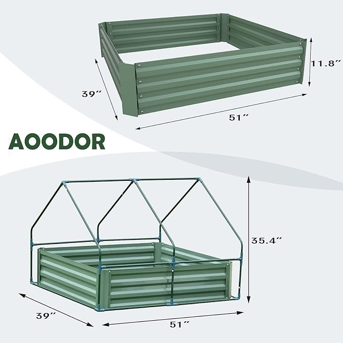 Aoodor 4 x 3 x 3 ft Raised Metal Garden Bed, Mini Greenhouse Kit with 2 Roll-up Zipper Doors for Vegetables, Herbs, and Flowers