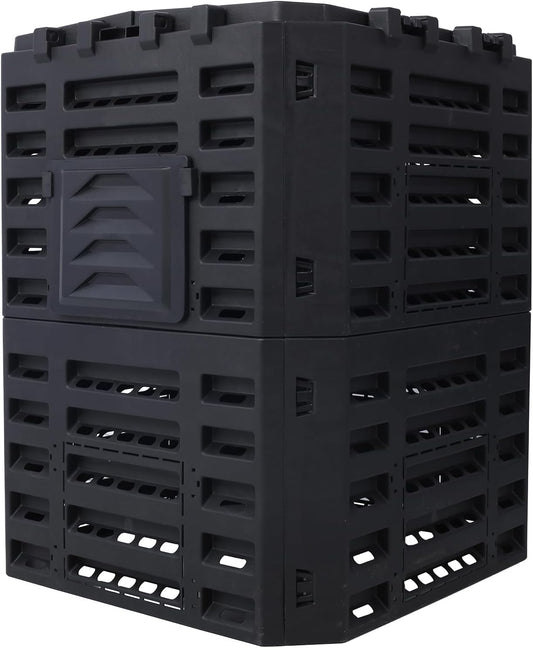 Black Garden Composter Bin - 90 Gallons (340Liter) of Recycled Plastic for Easy Assembly & Aerating Composting – Create Fertile Soil with Lightweight Outdoor Compost Box