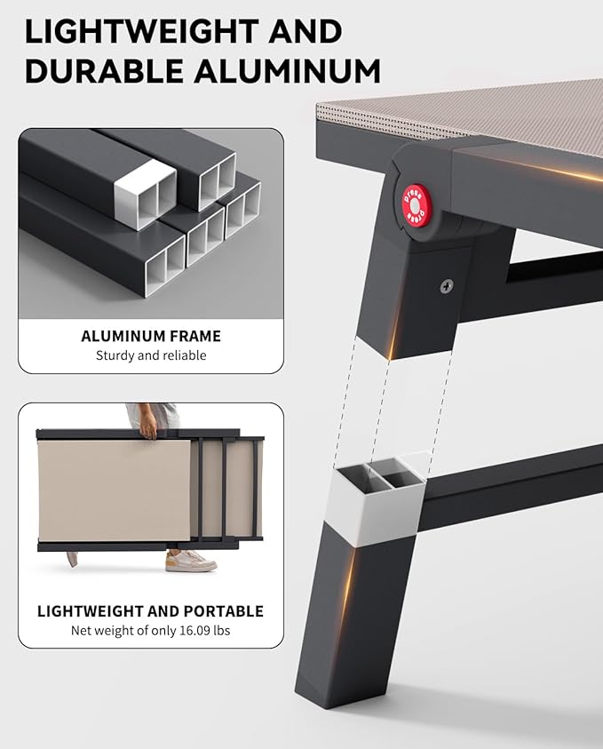 Aluminum Chaise Lounge Chair Outdoor, Foldable Patio Lounge Chair 2 Sets Assemble-Free, Pool Lounge Chairs with 5 Adjustable Backrest, Outdoor Lounge Chairs for Outside Poolside Beach Lawn Beige