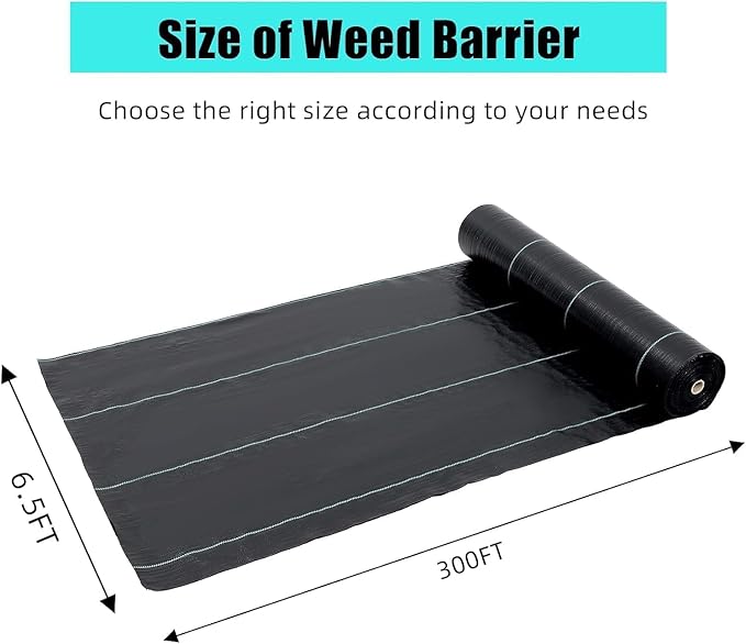 6.5 Ft x 300 Ft Heavy Duty Weed Barrier Landscape Fabric, 3Oz Professional Grade Weed Barrier Fabric for Gardening, Erosion Control & Construction, Durable Polypropylene Ground Cover