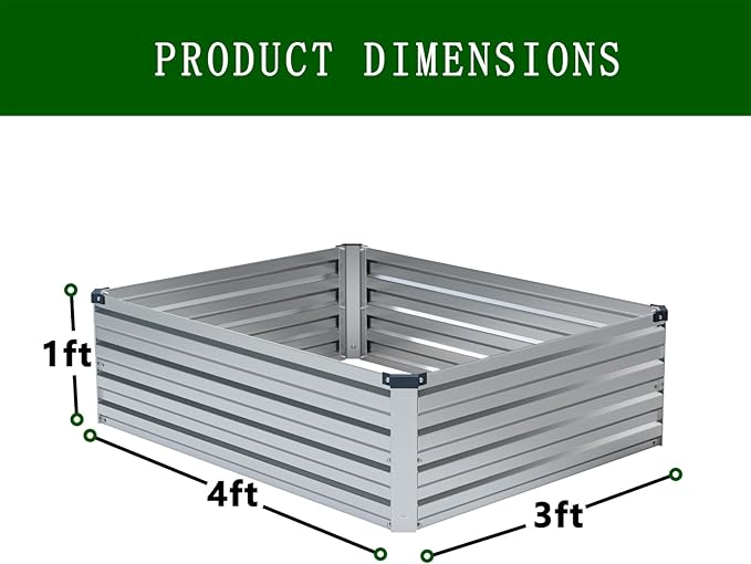 2 Pcs 4×3×1FT Galvanized Raised Garden Bed，Metal Planting Box for Outdoor Vegetable, Herb,Planter Gardening (Silver)