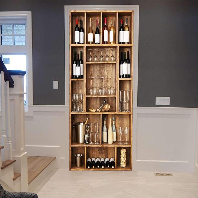 3D Door Wallpaper Self-Adhesive Door Sticker - Wine Cabinet - Door Film Poster Premium PVC Waterproof Wall Sticker for Bedroom Living Room Door Decoration Wallpaper 77 x 200 cm