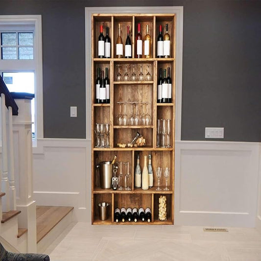 3D Door Wallpaper Self-Adhesive Door Sticker - Wine Cabinet - Door Film Poster Premium PVC Waterproof Wall Sticker for Bedroom Living Room Door Decoration Wallpaper 86 x 200 cm
