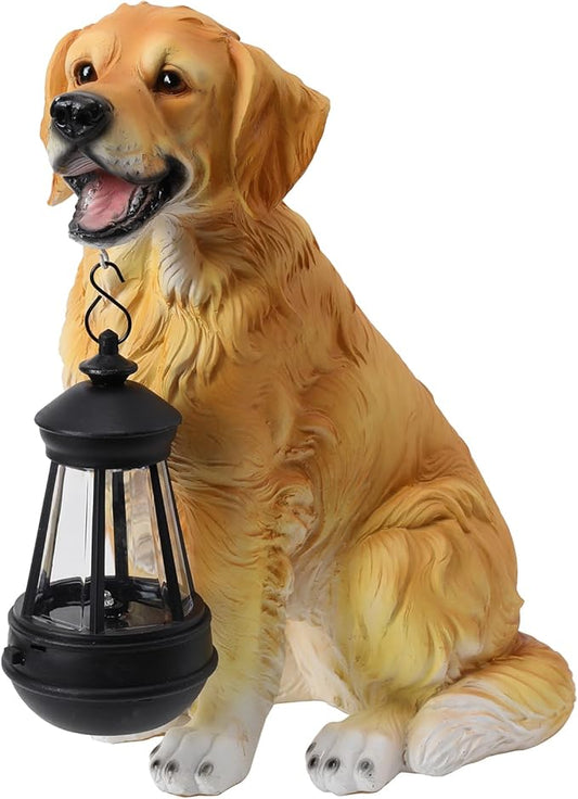 Afirst Solar Dog Statue Garden Decor, Outdoor Statue Decor with Solar Lantern Lovely Golden Retriever Figurine Patio Lawn Yard Art Ornaments Housewarming Gift