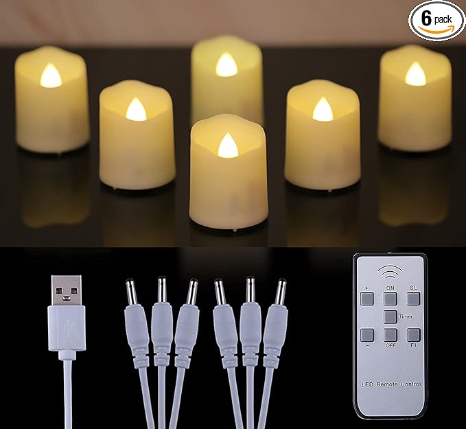 6 PCS 1.8”H Rechargeable Flameless Votive Candles with Remote and Charging Cable, Battery Operated Flickering LED Tealight Candles, Durable & Sturdy Tea Light, Ideal for Pumpkin/Bar/Party Decor