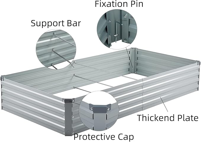2 Pack 8x4x1FT Galvanized Raised Garden Beds Kit Outdoor Metal Gardening Planter Box for Vegetable Elevated Flower Herbs,Gray