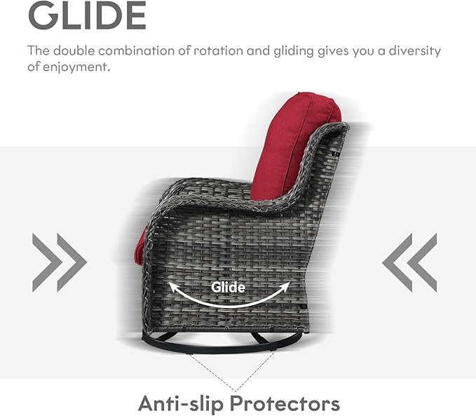 5 Piece Outdoor Patio Furniture Set - Wicker Furniture Patio Conversation Set, Outdoor Swivel Rocker Chairs with Loveseat Sofa and 2 Ottomans for Small Space, Red Cushion