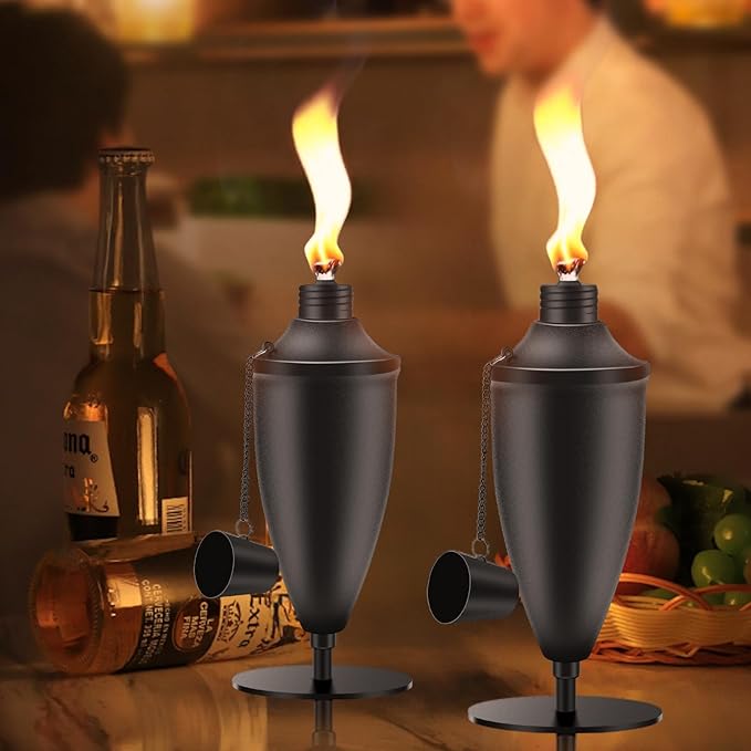 2 Pack Metal Tabletop Torches,22 oz Citronella Torches for Outside, Refillable Outdoor Flame Torch Light, Comes with Wicks and Covers, Ideal for Parties, Landscape, Garden Decor, DIY