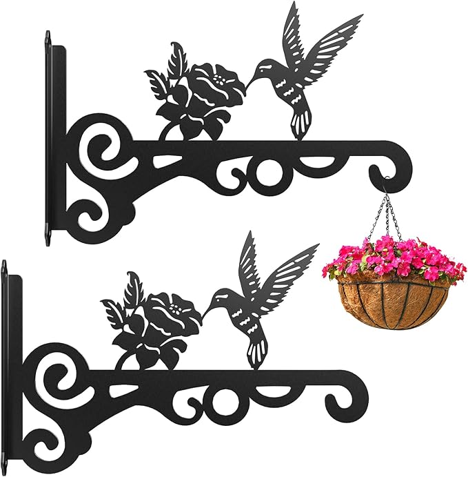 2-Pack Aesthetic Wall Plant Hanger Indoor and Outdoor – 10 Inch Metal Hanging Plant Bracket with Beautiful Bird Pattern – Anti Rust Plant Hooks for Hanging Plants, Bird Feeder, Wind Chime, Lantern