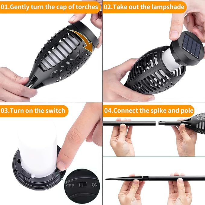 6-Pack Blue Solar Flickering Flame Torches – Waterproof Solar Garden Lights, Outdoor Solar Lights for Yards, and Flame Torches for Patio and Pathway Decorations