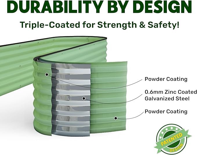 9-in-1 Galvanized Steel Raised Garden Bed // 8×2×1.5 ft Modular Planter for Gardening, Vegetables, Flowers // 18" Tall Metal Raised Garden Beds Outdoor (Light Green) // Patented Design Planter Box