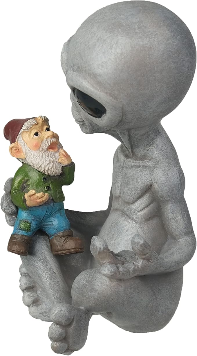 Andre' & Fritz Friendship Stories Alien and Gnome Garden Statue | Poly-Resin 6.5" h x 4" w x 3.5" d Outdoor Décor (Stories - Garden Statue)
