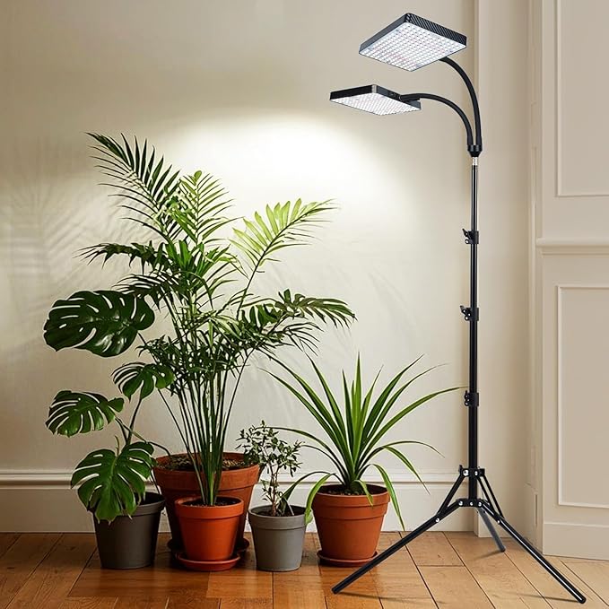 50W Standing Grow Lights for Indoor Plants, Seed Starting, Bonsai with Timer Auto On/Off, 5000 Lumen Enough Bright Like A Small Sun for Your Jungle, Daisy Chain Function, 40"-64" Height Adjustable