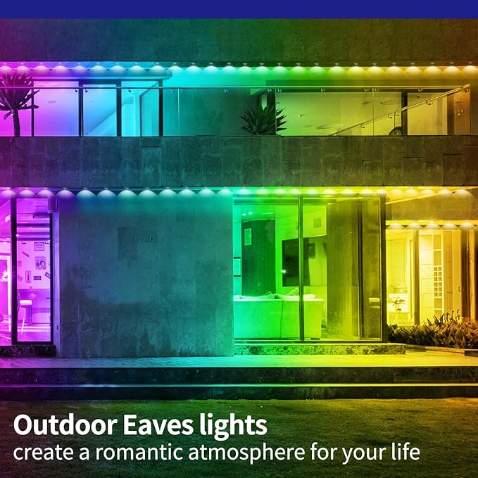 300ft Permanent Outdoor Lights, RGB LED Eaves Lights,IP67 Waterproof LED Eaves Light for Christmas,Halloween Decor,Outdoor Decor,Garden Décor（2 Rolls of 150ft）