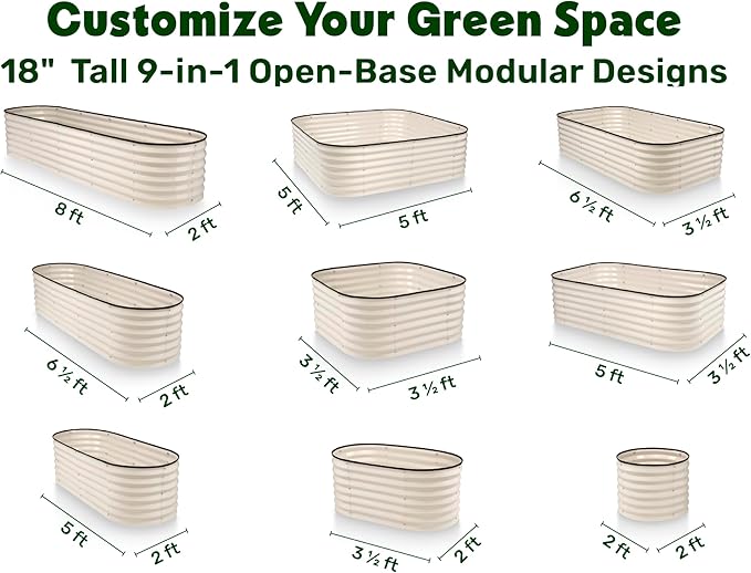 9-in-1 Galvanized Steel Raised Garden Bed // 8×2×1.5 ft Modular Planter for Gardening, Vegetables, Flowers // 18" Tall Metal Raised Garden Beds Outdoor (White) // Patented Design Planter Box