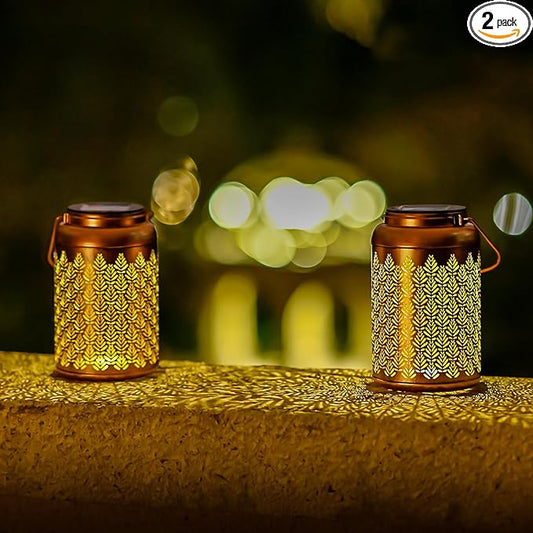 2 Pack Solar Lanterns Outdoor Waterproof - Birthday Gifts for Women, Men, Mom, Solar Lights Outdoor Hanging Garden Decor for Outside, Patio, Outdoor, Yard, Lawn, Balcony Grass