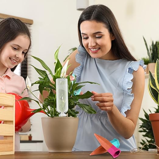 12 Pack Plant Watering Devices, Terracotta Self Watering Spikes with 25 oz Plastic Wine Bottles, Slow Release Plant Waterer Self Watering Planter for Vacation Indoor Outdoor Plant