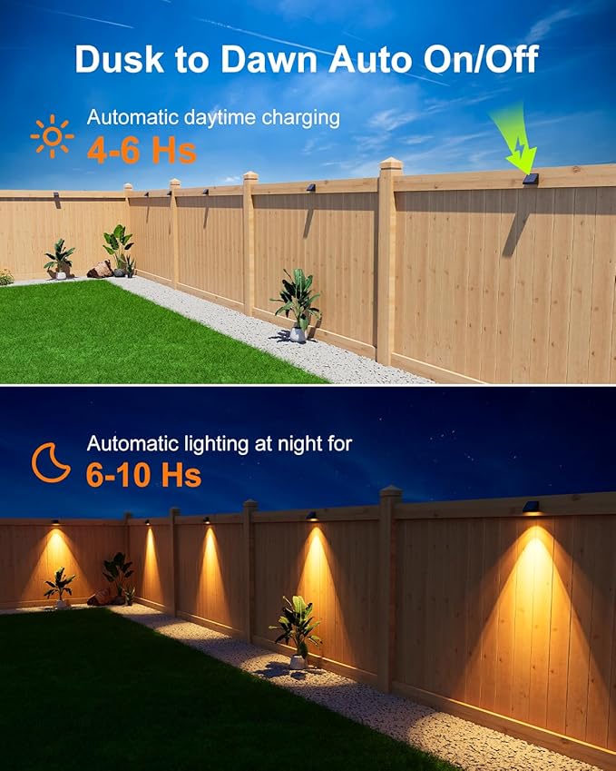 16 Pack Decorative Solar Powered Fence Lights Outdoor Waterproof with Warm White LED Spot Lens, for Outside Wall, Deck, Patio, Yard, Rail, Garage, Pool, Designed for Enhanced Security, Easy Install