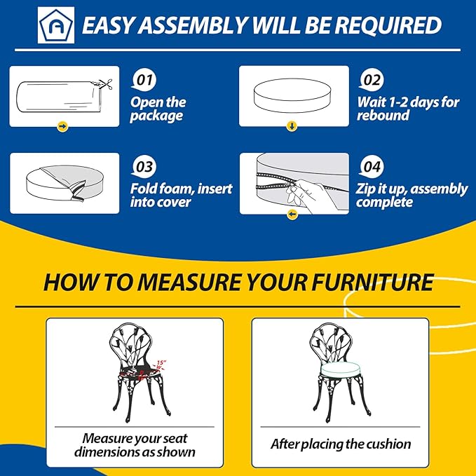 AAAAAcessories Outdoor Seat Cushions for Chairs, Waterproof, Fade-Resistant Patio Furniture Replacement Cushions, 15" x 15" x 2", Set of 2, Gray