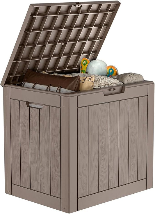 30 Gallon Outdoor Deck Box,Storage Lockable Waterproof Patio Furniture,Garden Tools,Cushions,Pool Accessories Outside Storage Resin Box(Grey)