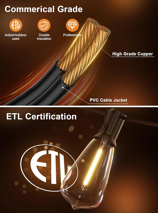 GPATIO 120FT Outdoor String Lights, Waterproof Patio Lights with 64 Hanging Lights ST38 Bulbs, 2700k Shatterproof for Backyard Gazebo Porch Garden Outside Decor