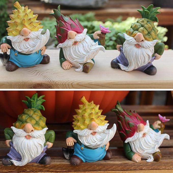 3 PCS Funny Garden Gnome Statues, Creative Resin Dwarf Sculptures, Outdoor Yard Decor, Gnomes Tree Faces for Lawn, Patio, Porch, Miniature Fairy Garden Accessories, Novelty Gift for Indoor/Outdoor Use