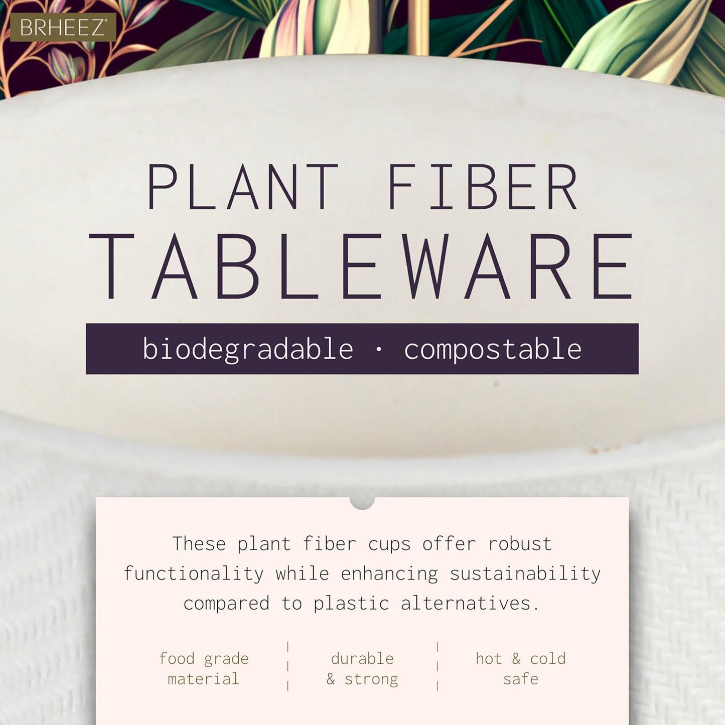 brheez 4 oz - Pack of 100 Disposable Bagasse Fiber Souffle Cups , 100% Natural Biodegradable & Compostable , Perfect for Condiments Small Portion & Samples Eco Friendly Paper Alternative - White