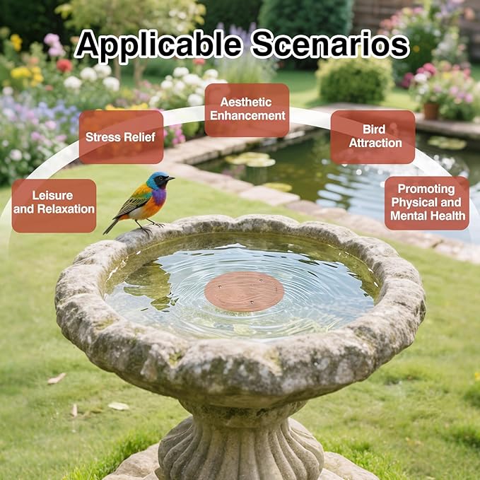 Bird Bath Copper Plate Disk 99.99% Pure Copper Cleaning Disk Stable Triple-Point Support Outdoor Bird Bowl, Pure Copper Bird Bath Purification Tray, Suitable for All Seasons