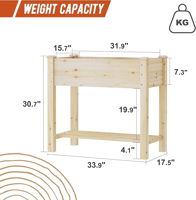 GHWIE Raised Garden Bed with Legs, Elevated Wooden Planter Box with Shelf,Large Garden Planter Outdoor for Backyard, Patio, Balcony