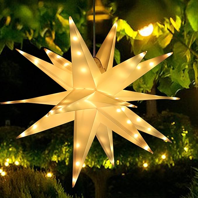 FUCHSUN 23 Inch 90 LED Moravian Star Light, Christmas Tree Topper Hanging Stars Lights Outdoor, Color Changing & 6 Lighting Modes, Ceiling Balcony Xmas Party Porch Yard Room Holiday Wedding Decoration