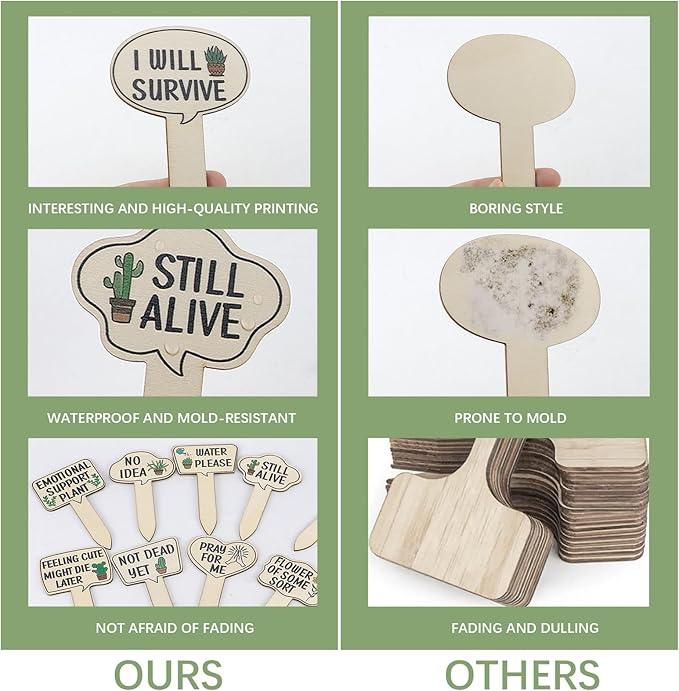 15pcs Funny Plant Signs Garden Markers Wooden Plant Labels Tab with Interesting Words Cute Patterns for Indoor and Outdoor Potted Used to Distinguish Potted Plants