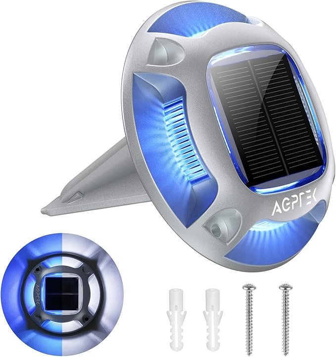 AGPTEK Solar Driveway Light 1 Pack, 2 Colors in 1 Outdoor Solar Deck Dock Marine Waterproof LED Driveway Marker Security Lights for Outside Pathway,Boat Dock,Step,Walkway,Path,Garden