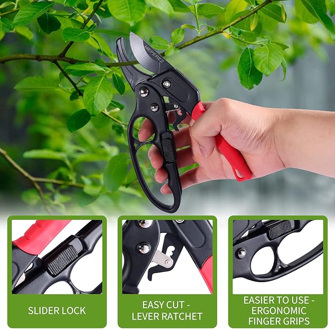 Garden Clippers, Premium Germany Pruners, Work 3 Times Easier, Professional Pruning Shears, Cutting Rose, Flower, Hedge, Stem, Sharp Scissors Gardening Tools, Arthritis Weak Hand Snips