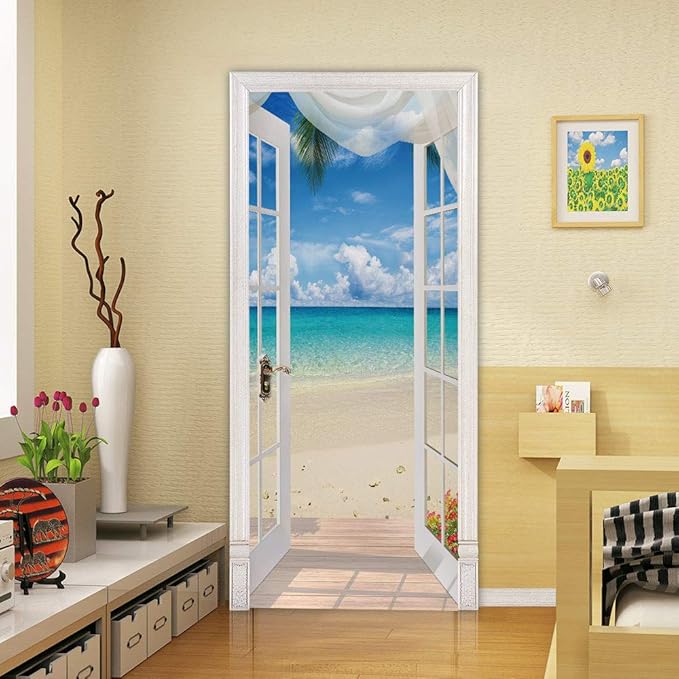 3D Door Stickers Murals - Landscape - Peel and Stick - Waterproof & Washable - Matt Finish - DIY Design - 37.4" x 84.6" - White - Door & Wall - Adults - All Seasons