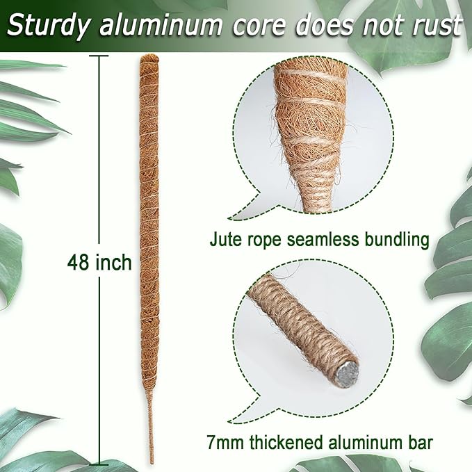 48 Inch Moss Pole, Bendable Moss Pole for Plants Monstera, Tall Moss Poles for Climbing Plants Indoor, Large Moss Pole Support, Garden Trellis Plant Stick Stakes for Potted Plants, Pothos
