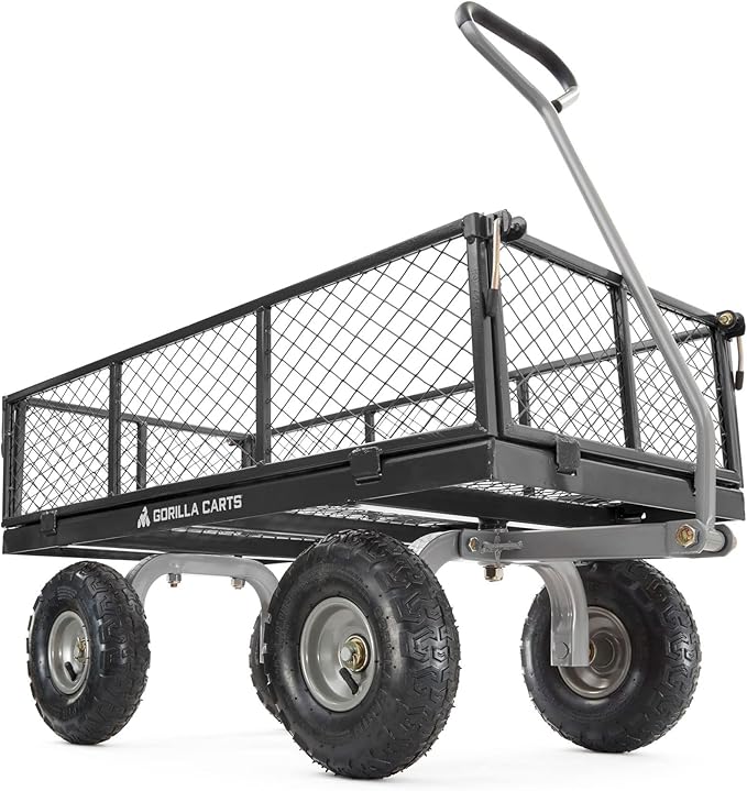 Gorilla Carts Steel Utility Cart, 4 Cu Ft Bed, 800 lb Load Capacity, Black – Heavy-Duty Outdoor Hauling Wagon with Removable Side Panels for Yard, Lawn, Garden or Landscaping