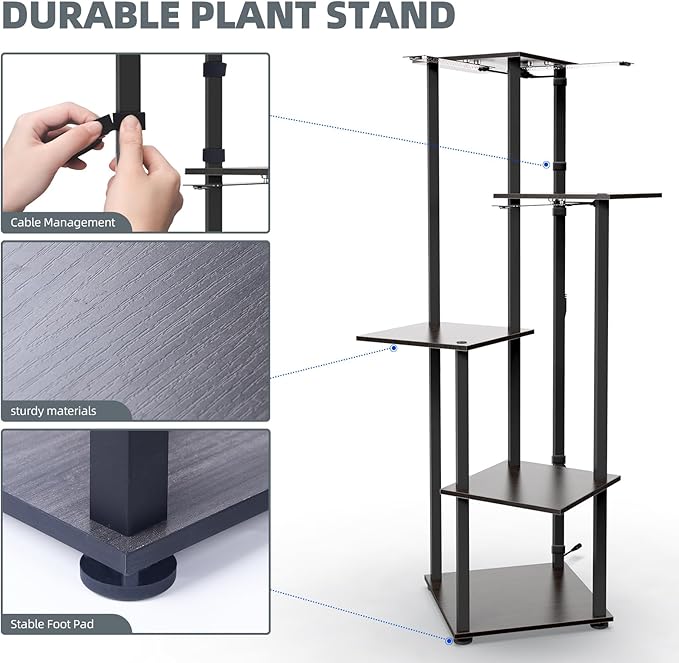 Barrina Plant Stand with Grow Lights Full Spectrum, 5 Tier Potted Corner Plant Shelf with Grow Lights Panel, Dimmable 24W (3 x 8W) LED Plant Light with Timer for Patio Garden, Living Room