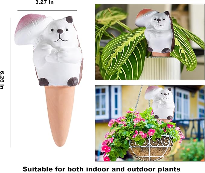 4-Pack Self-Watering Terracotta Spikes for Plants, Automatic Plant Watering Stakes, Keeps Plants Hydrated While You're Away, Ideal for Indoor & Outdoor Use (Hedgehog with Umbrella Design)