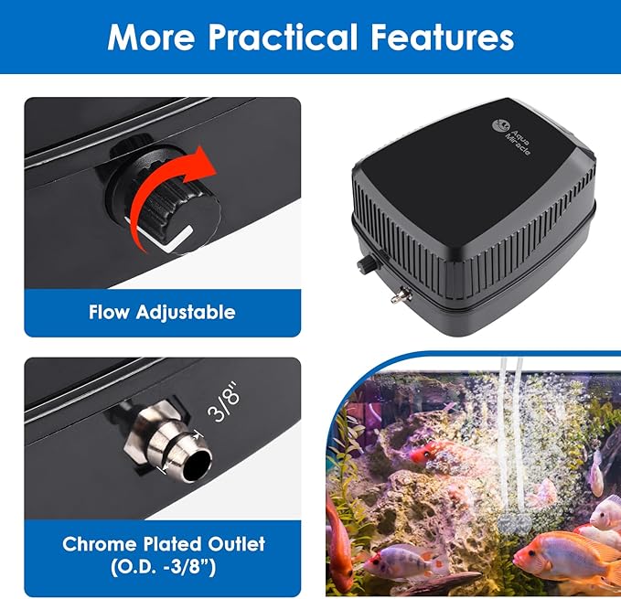 AquaMiracle Pond Aeration Kit Pond Air Pump Koi Pond Aerator for Pond up to 1500 Gallons Pond Deicer All-in-One Pond Aeration System with 2-Outlet Airline Tubing Air Stones Check Valves