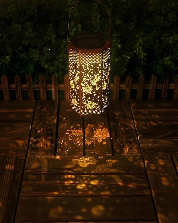 2 Pack Hummingbird Solar Lanterns Garden Decor - Birthday Gifts for Women Mom Grandma, Solar Lantern Outdoor Waterproof Hanging Solar Lights Outside for Yard, Patio, Lawn, Yard, Outdoor