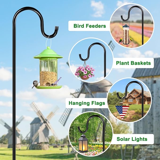 84" Shepherds Hooks for Outdoor, Heavy Duty Bird Feeder Pole with 7 Prongs Base for Hanging Lantern, Hummingbird Feeder, Plant Baskets, Shepherds Hook for Bird Feeders for Outside, 1 Pack