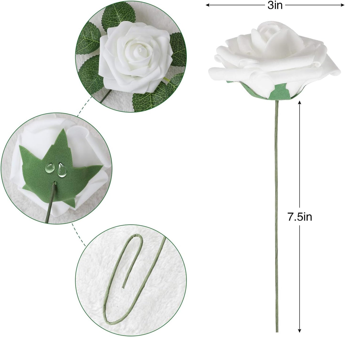 AmyHomie Artificial Flower 50pcs Real Looking Fake Roses w/Stem for DIY Wedding Bouquets Centerpieces Arrangements Party Baby Shower Home Decorations