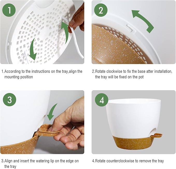 8 inch Hanging Planters, 2 Pack Self Watering Hanging Pots with 20oZ Deep Reservoir for Indoor Outdoor Plants Flowers, White with Brown