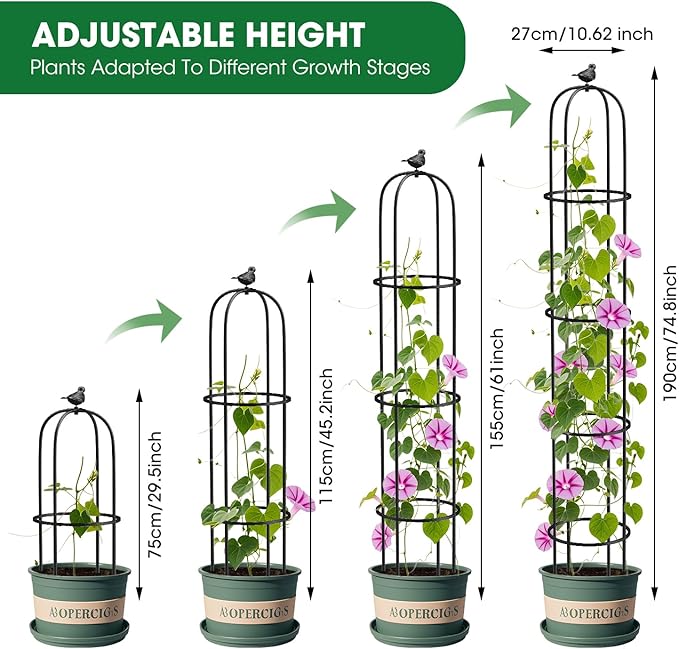 2 Pcs Garden Trellis for Climbing Plants, 6.2 Ft Rustproof Metal Pipe with Heavy Duty Plastic Coated, Garden Outdoor Indoor Potted Plant Support, Obelisk Garden Trellis for Climbing Vine
