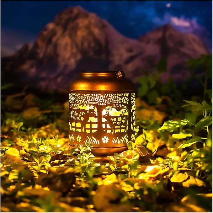 2 Pack Cow Solar Lanterns Outdoor Waterproof Hanging Solar Lights Cow Gifts for Women Men Mom Metal Decorative LED Outdoor Lanterns for Patio, Lawn, Landscape, Garden Decor, Yard Decorations