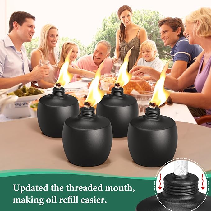 6-Pack Citronella Tabletop Torches, MQKIWAO 21 oz Table Top Torches for Outdoor, Metal Oil Burner Candles, Garden Torches with Fiberglass Wick for Yard, Patio, Deck, Garden, Party, Landscape