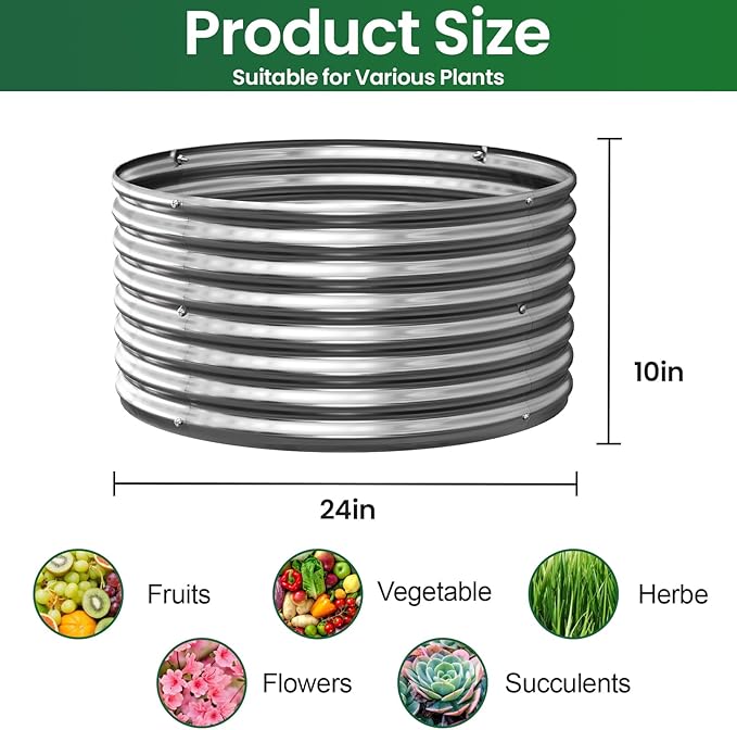 3 Pack 2x2ft Galvanized Raised Garden Bed Outdoor, Metal Garden Bed for Vegetables, Above Ground Garden Box for Flower, Steel Raised Beds for Gardening - 2FTx2FTx10inch