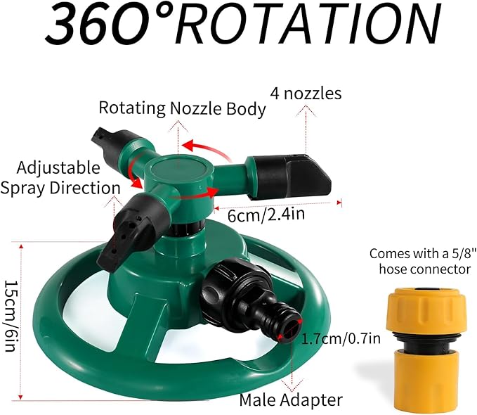 2 Pack Sprinklers for Yard, 360Rotating Lawn Sprinkler, Sprinklers for Yard Large Area, Lawn Sprinklers, Powerful and Even Watering for Lawns and Gardens