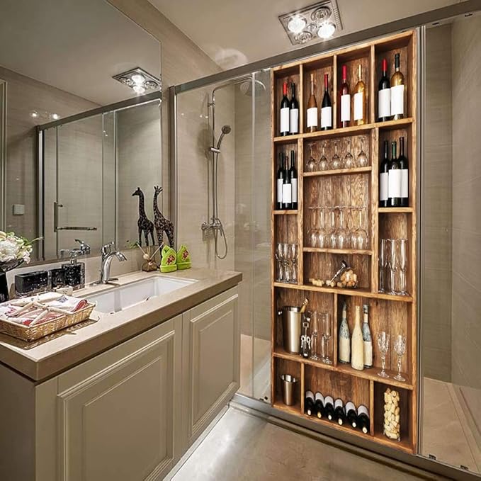 3D Door Wallpaper Self-Adhesive Door Sticker - Wine Cabinet - Door Film Poster Premium PVC Waterproof Wall Sticker for Bedroom Living Room Door Decoration Wallpaper 86 x 200 cm